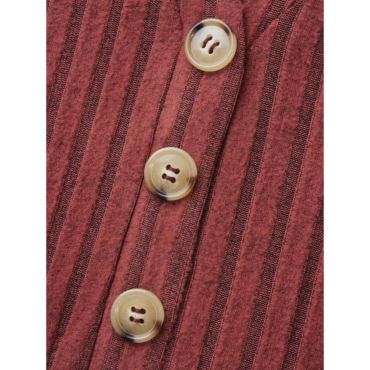 Plus Size Texture Notched Collar Button Up T-shirt Maroon Women Casual Texture Notched collar Everyday T-shirts BloomChic 12/L Product Image