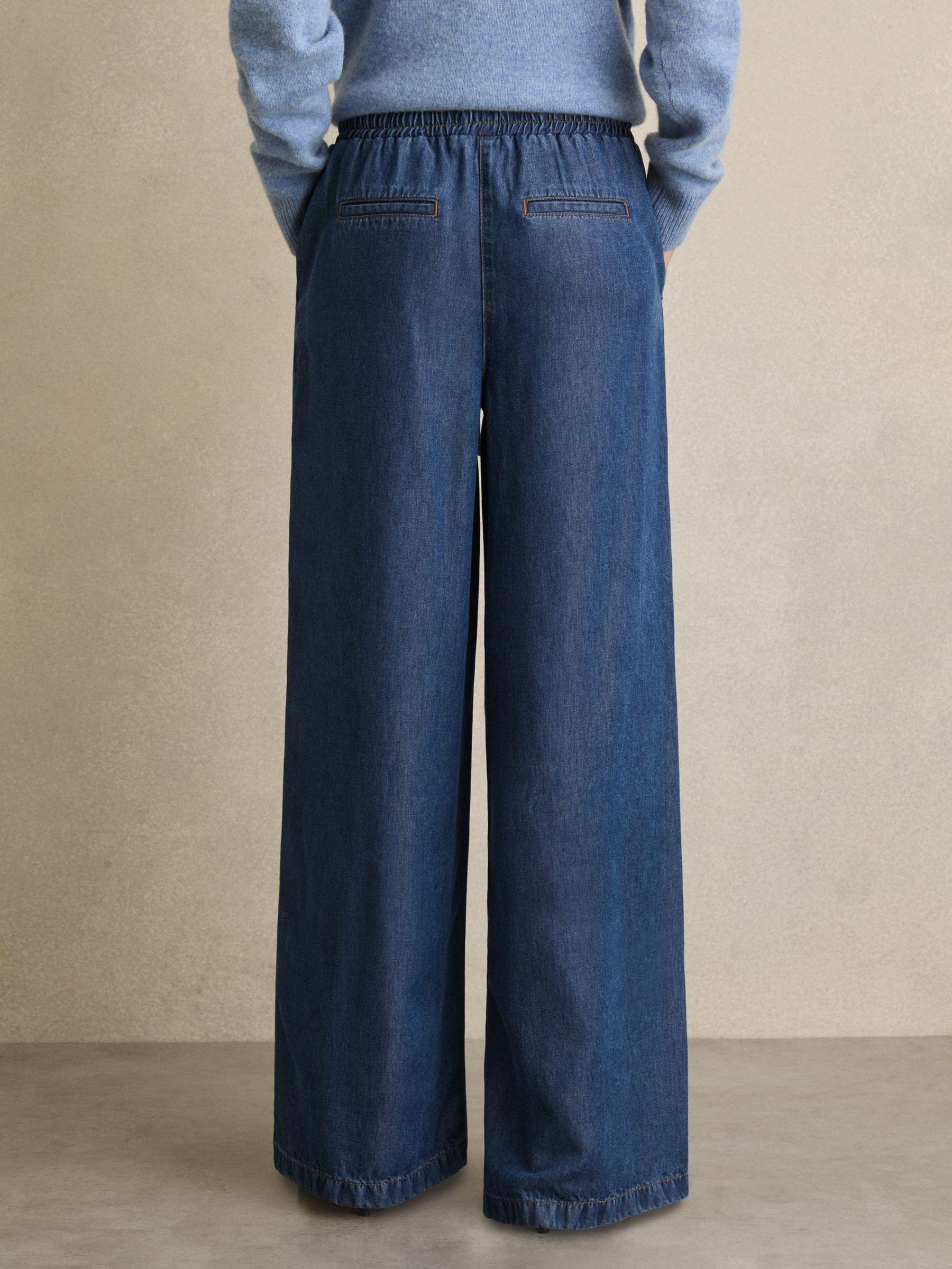 Petite Wide-Leg Chambray Drawstring Trousers in Mid Blue Product Image