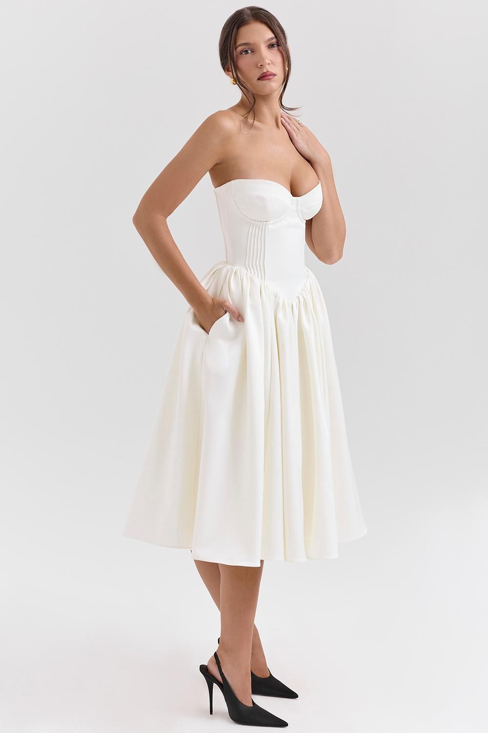 Coco  vintage ivory satin midi dress Product Image