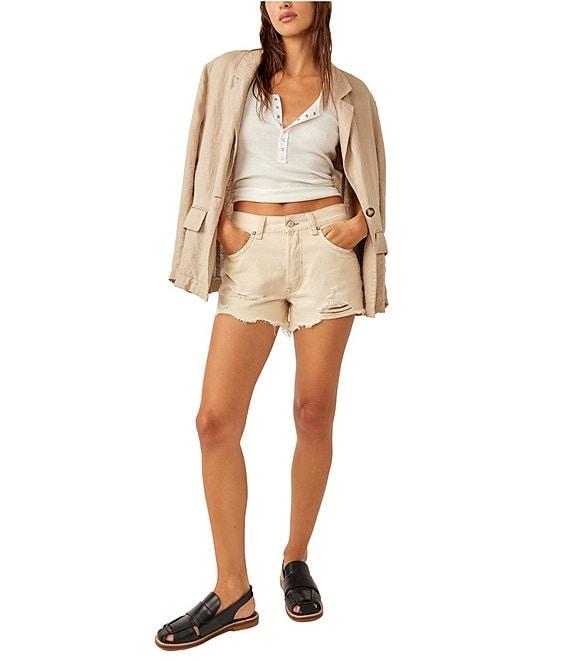 Free People We The Free Now Or Never Mid Rise Raw Hem Denim Shorts Product Image