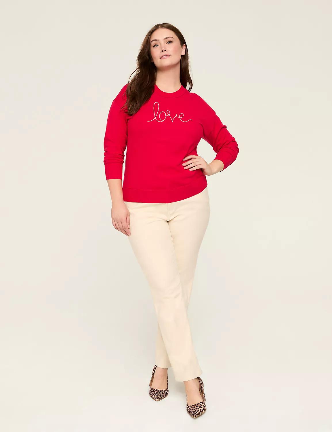 Embroidered Crew-Neck Sweater Top Product Image