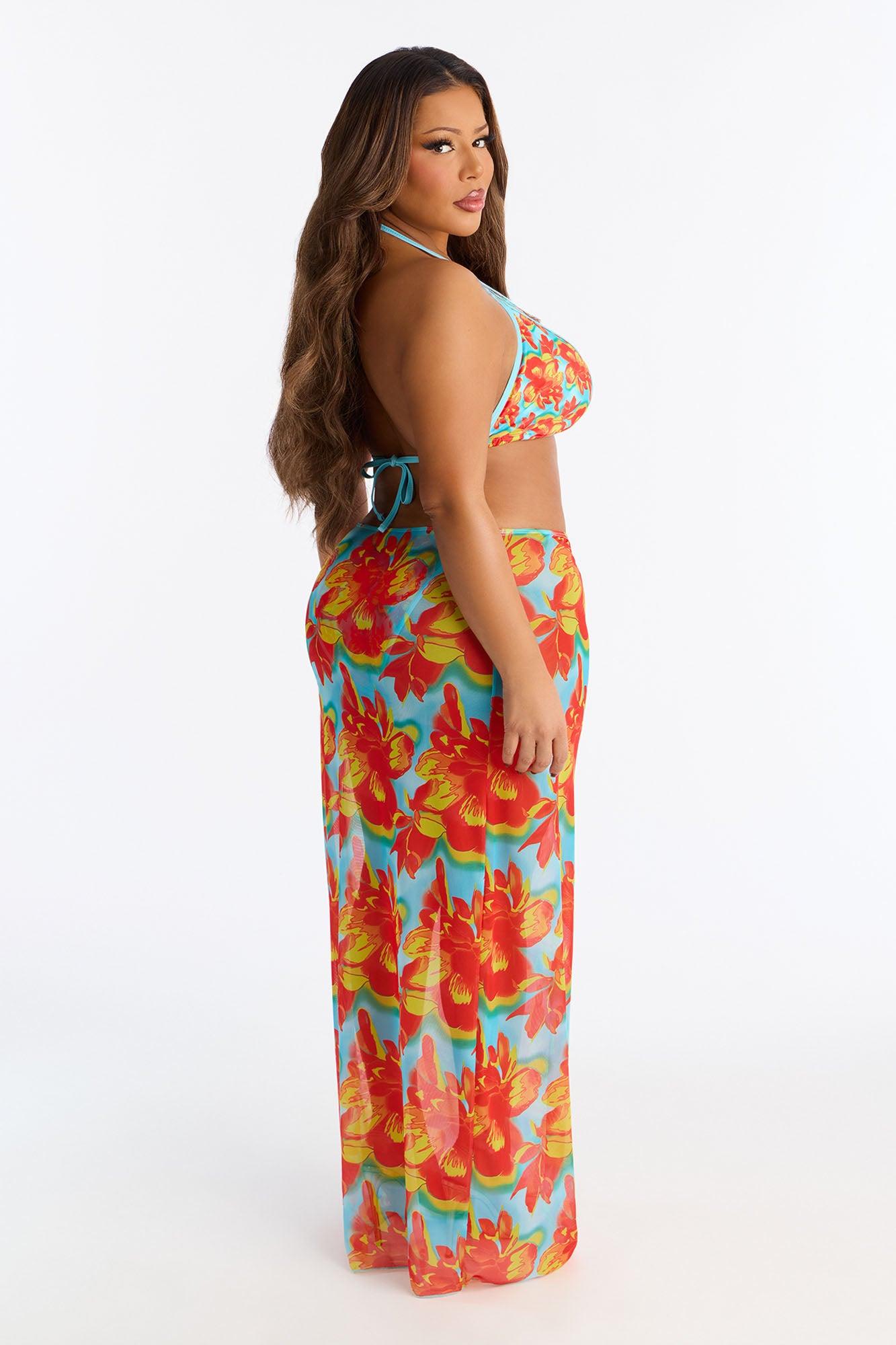 Gia 2 Piece Bikini And Sarong Set - Orange/combo Female Product Image