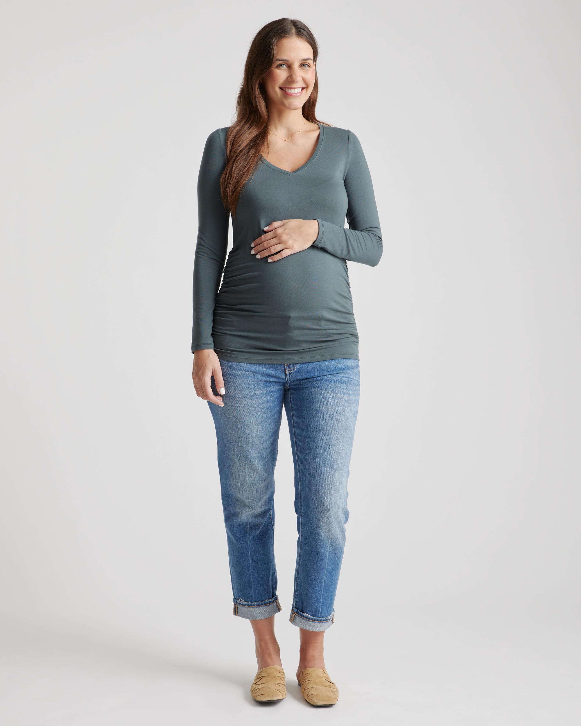 Quince | Women's Tencel Jersey Maternity Ruched Long Sleeve T-Shirt 2-Pack Lenzing Modal Product Image