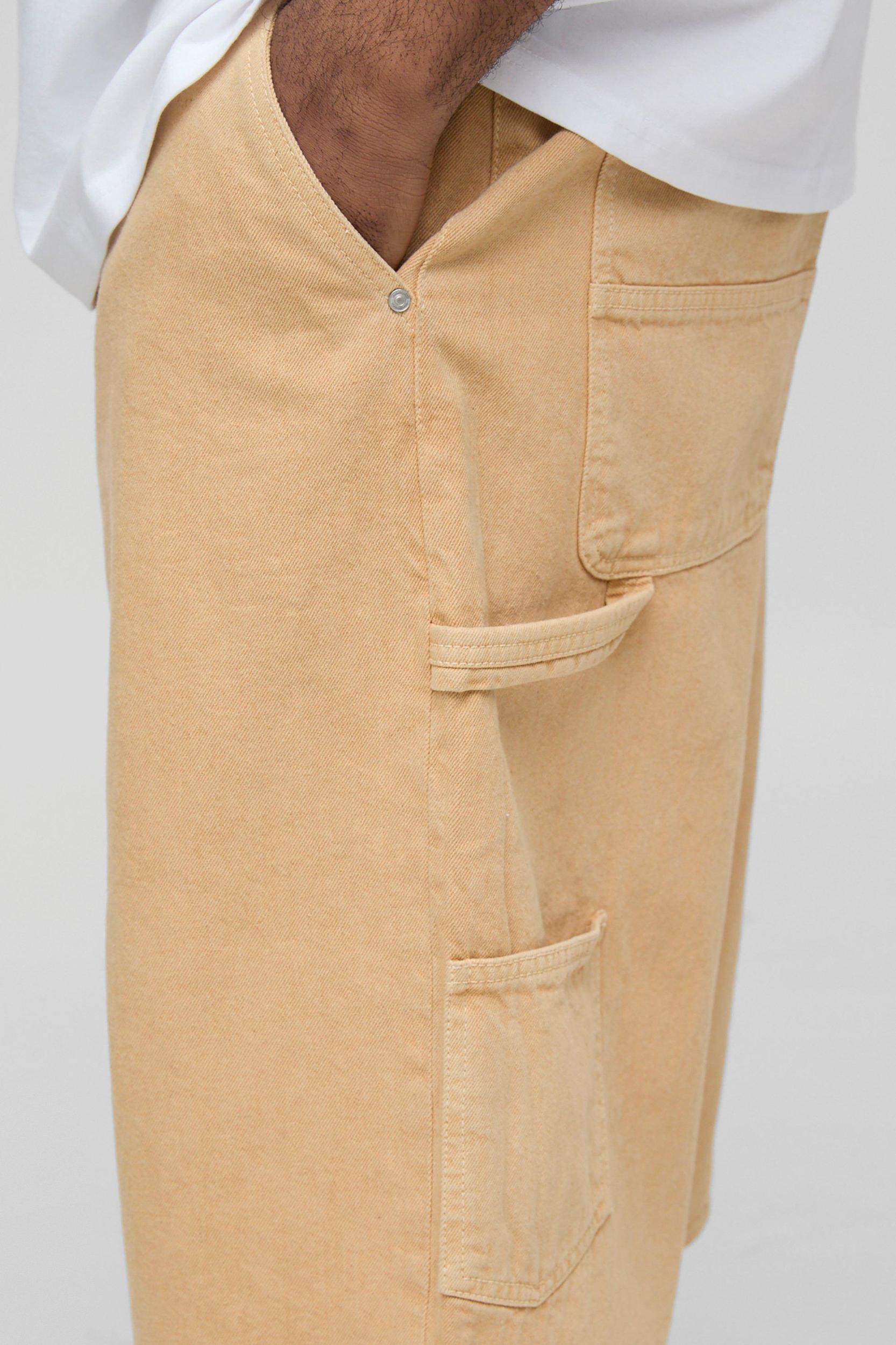 Plus Woven Tab Overdye Carpenter Longline Jorts | boohooMAN USA Product Image