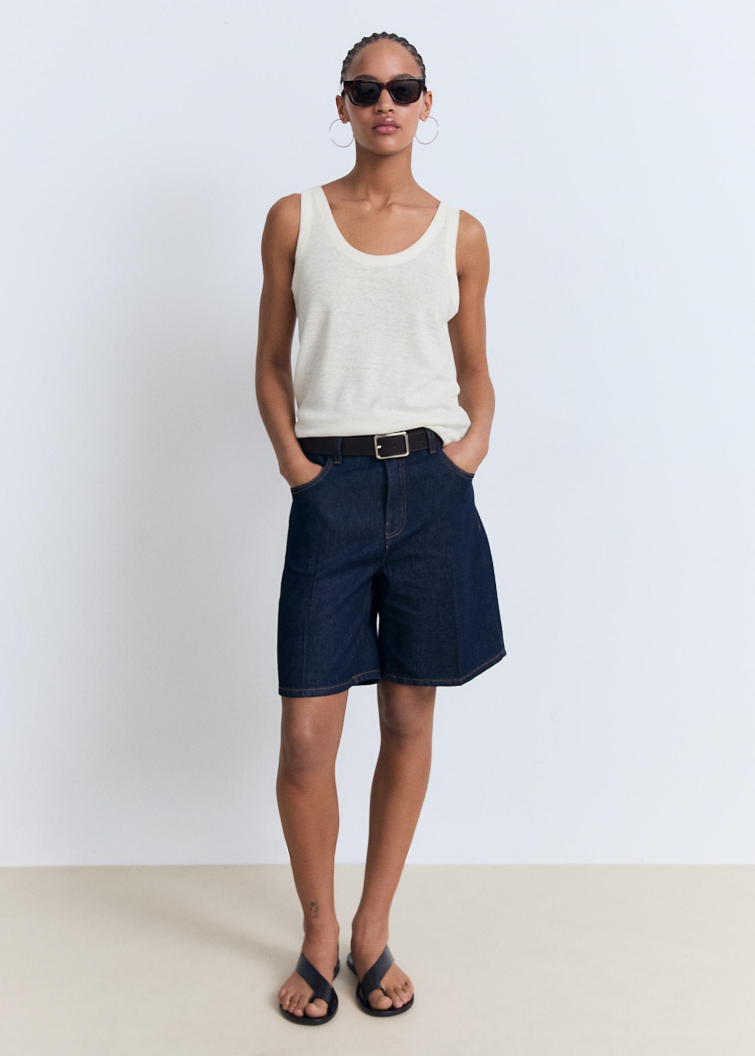 Linen top with sleeves - Women | MANGO USA Product Image