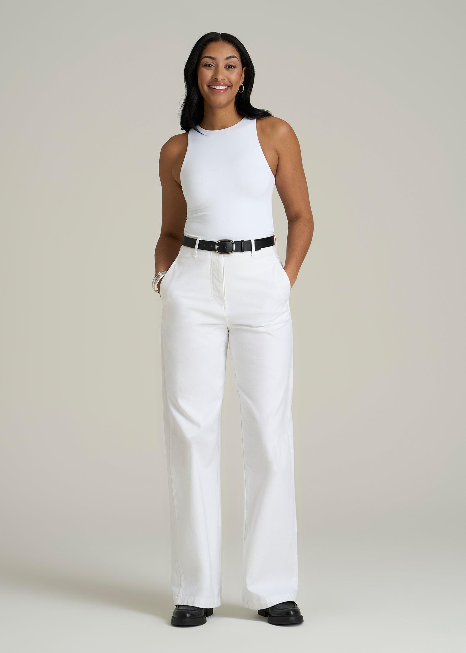 High-Rise Wide-Leg Flat-Front Chino Pants for Tall Women in White Female Product Image