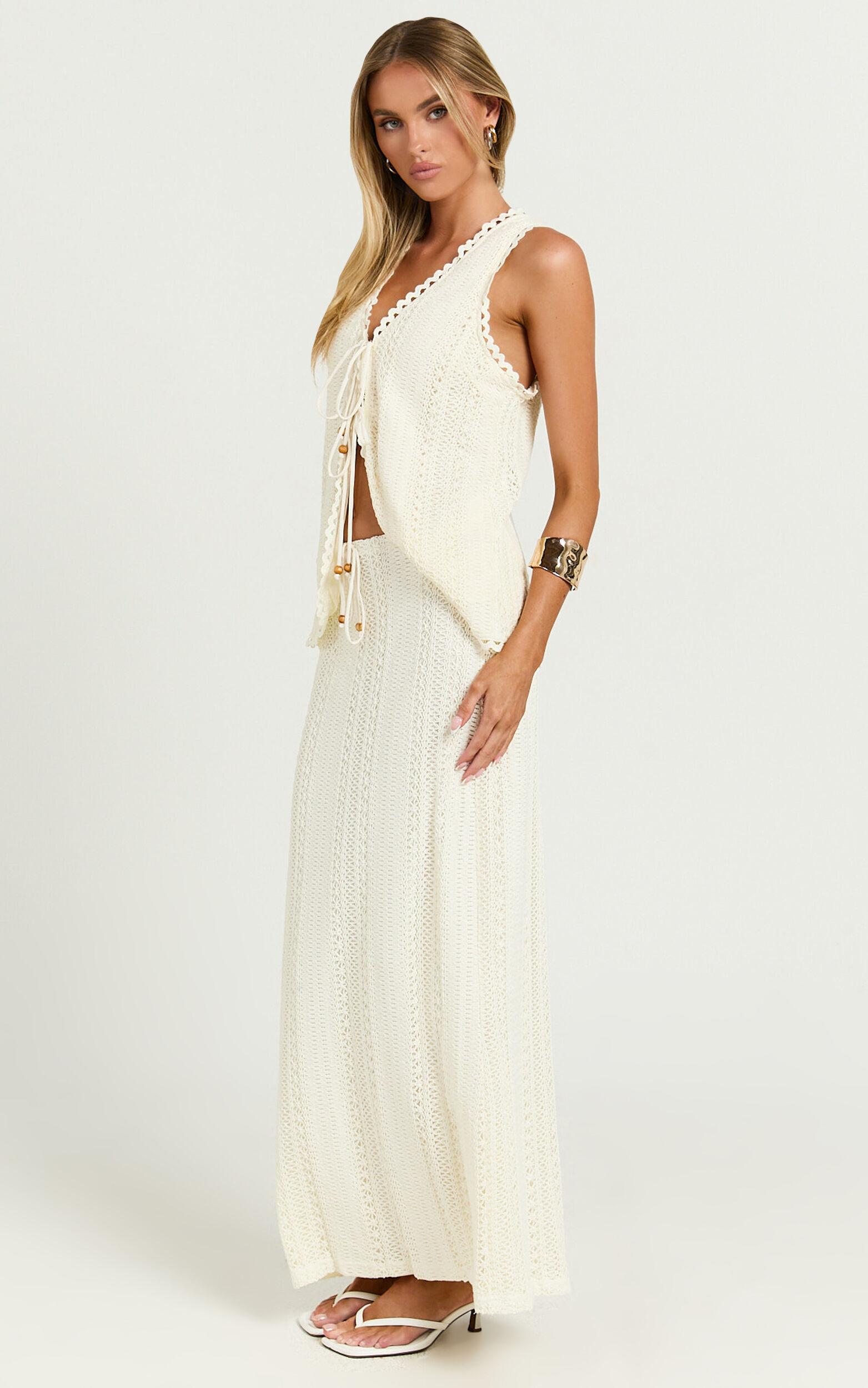Mercedes Top - Crochet Tie Front Vest in Cream Product Image