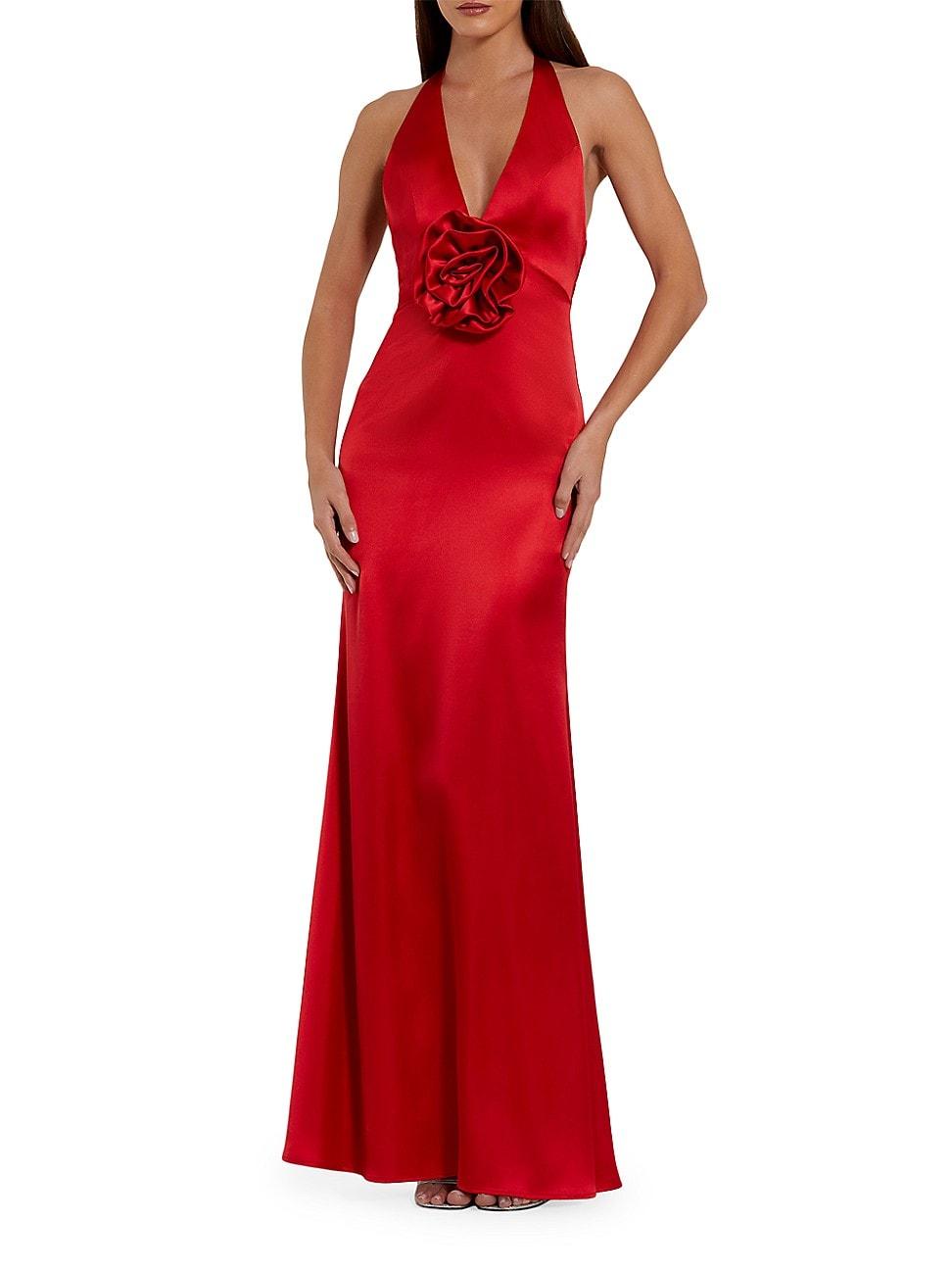 Womens Satin Rosette V-Neck Slip Gown Product Image