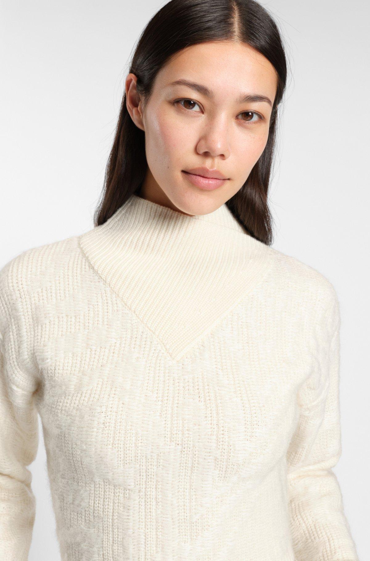 Cropped wool-blend sweater with layered neckline Product Image