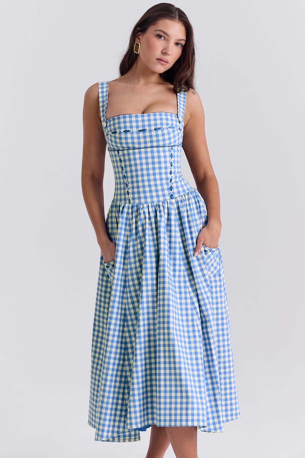 Vivien  regatta blue gingham midi sundress Product Image