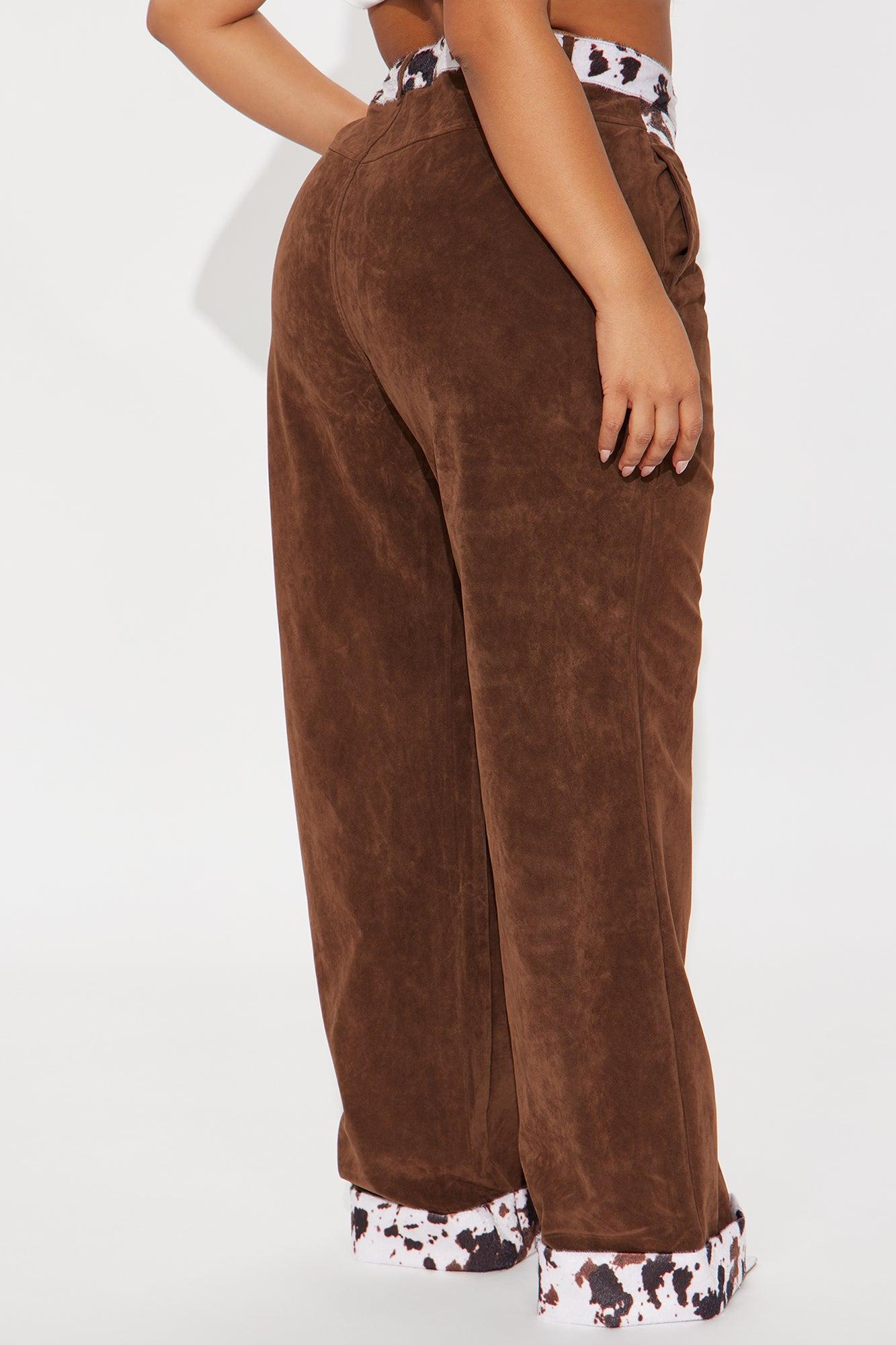Saddle Up Faux Suede Wide Leg Pant - Brown/combo Female Product Image