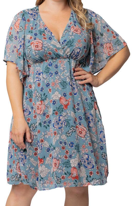 Blue Garden Print Florence Flutter Sleeve Dress - Plus Product Image