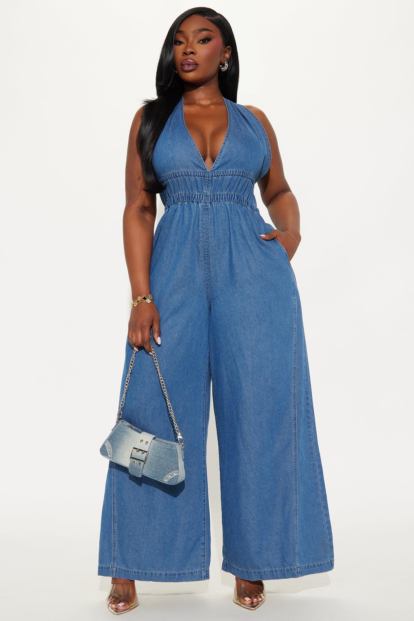 Natalia Denim Wide Leg Jumpsuit - Medium Wash Product Image