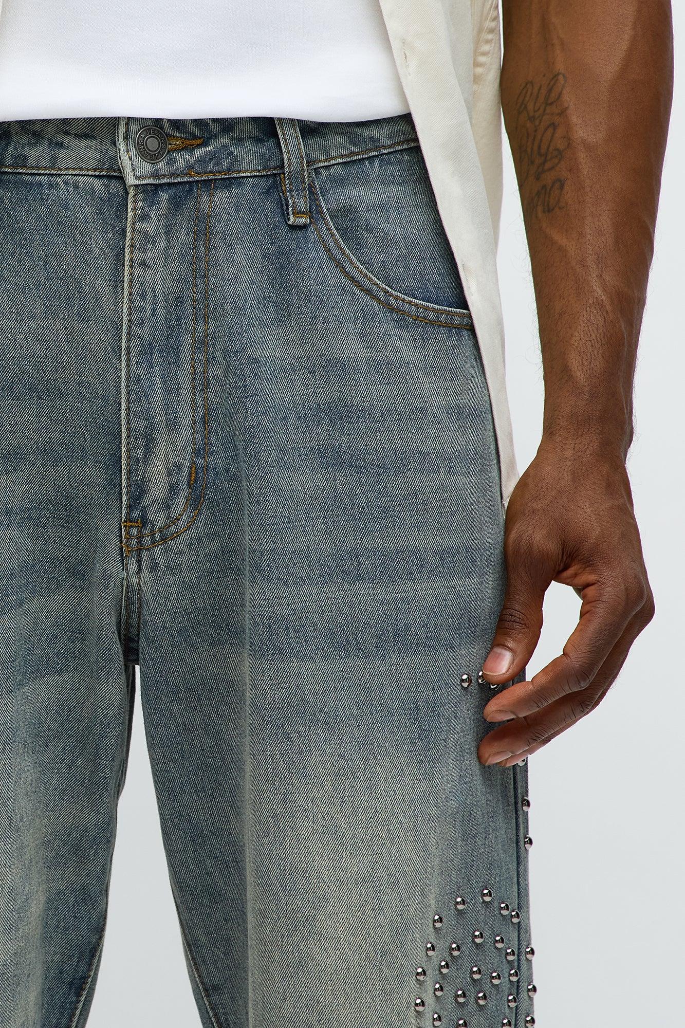 Relaxed Straight Sunshine Studs Jeans - Vintage Blue Wash Male Product Image