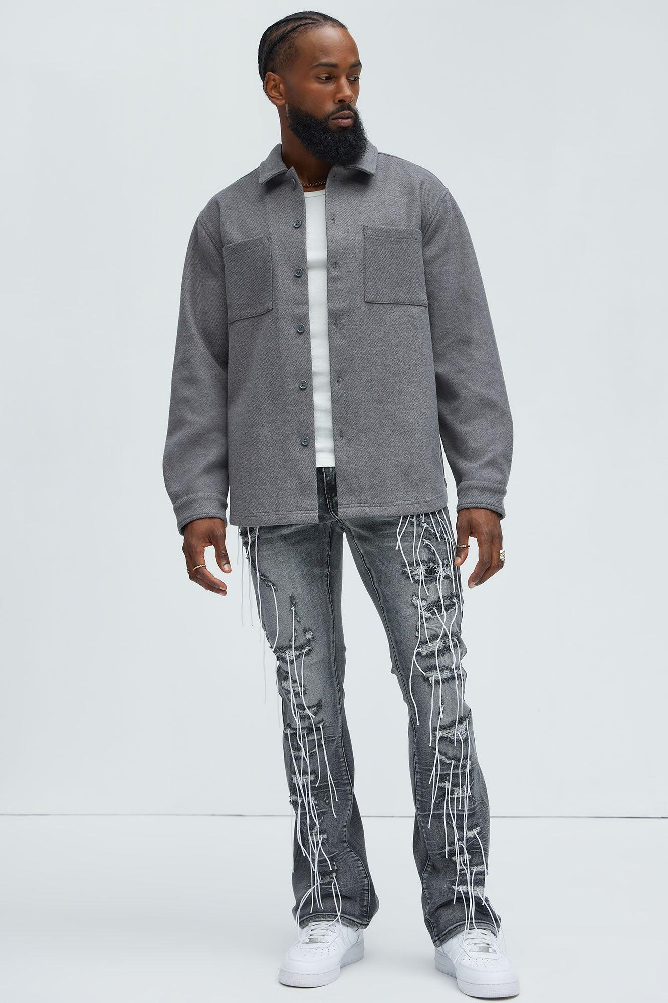 Talbot Wool Like Button Up Shirt - Grey Product Image