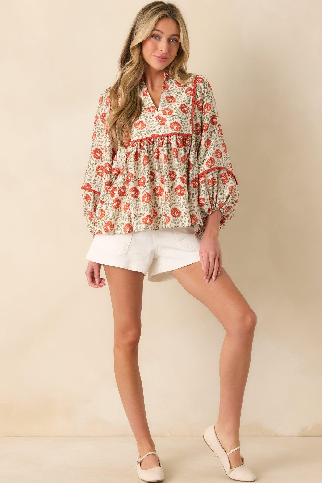 All Yours Burnt Orange Multi Floral Print Top Product Image