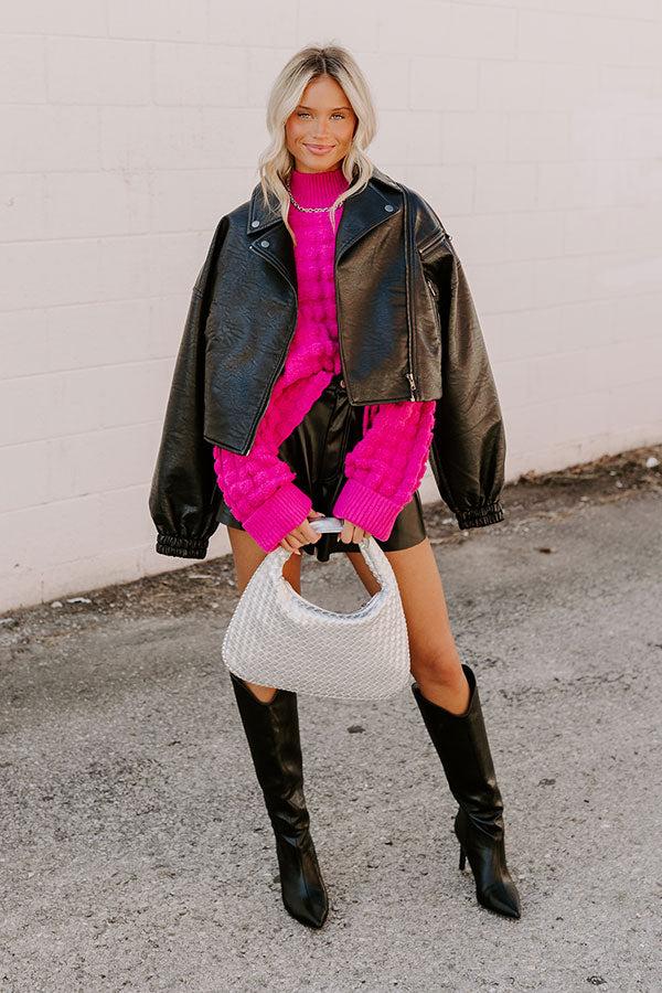 Cappuccino Cozy Knit Sweater in Hot Pink Product Image