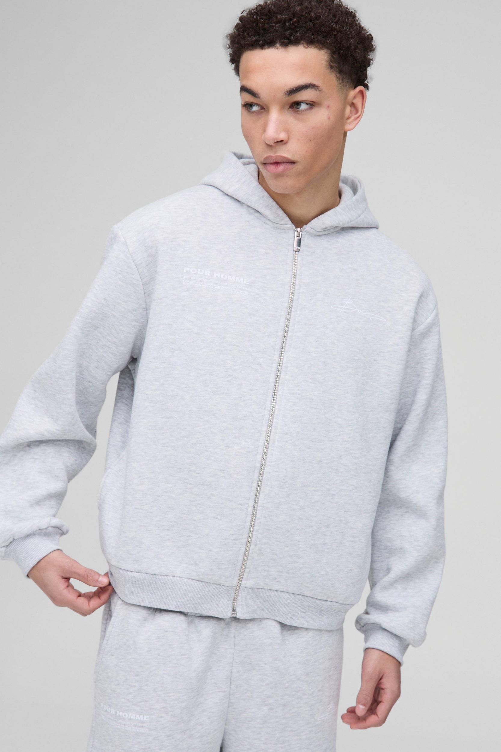 Oversized Boxy Homme Print Zip Through Hooded Tracksuit | boohooMAN USA Product Image