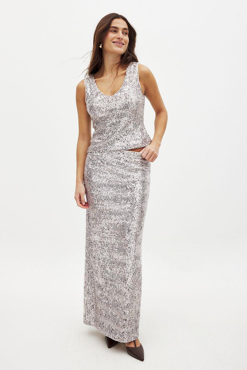 Wavy Sequin Midi Skirt Product Image