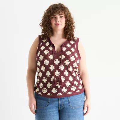 a.n.a Plus Crochet Womens Crew Neck Sleeveless Pullover Sweater Product Image