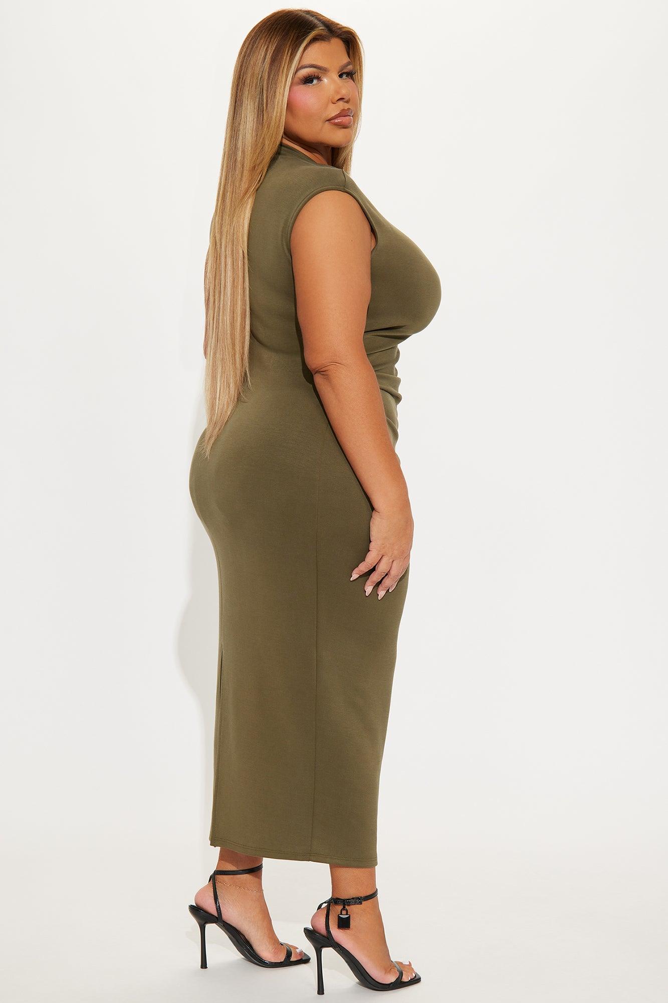 Carrie Ruched Body Sculpting Midi Dress - Olive Product Image