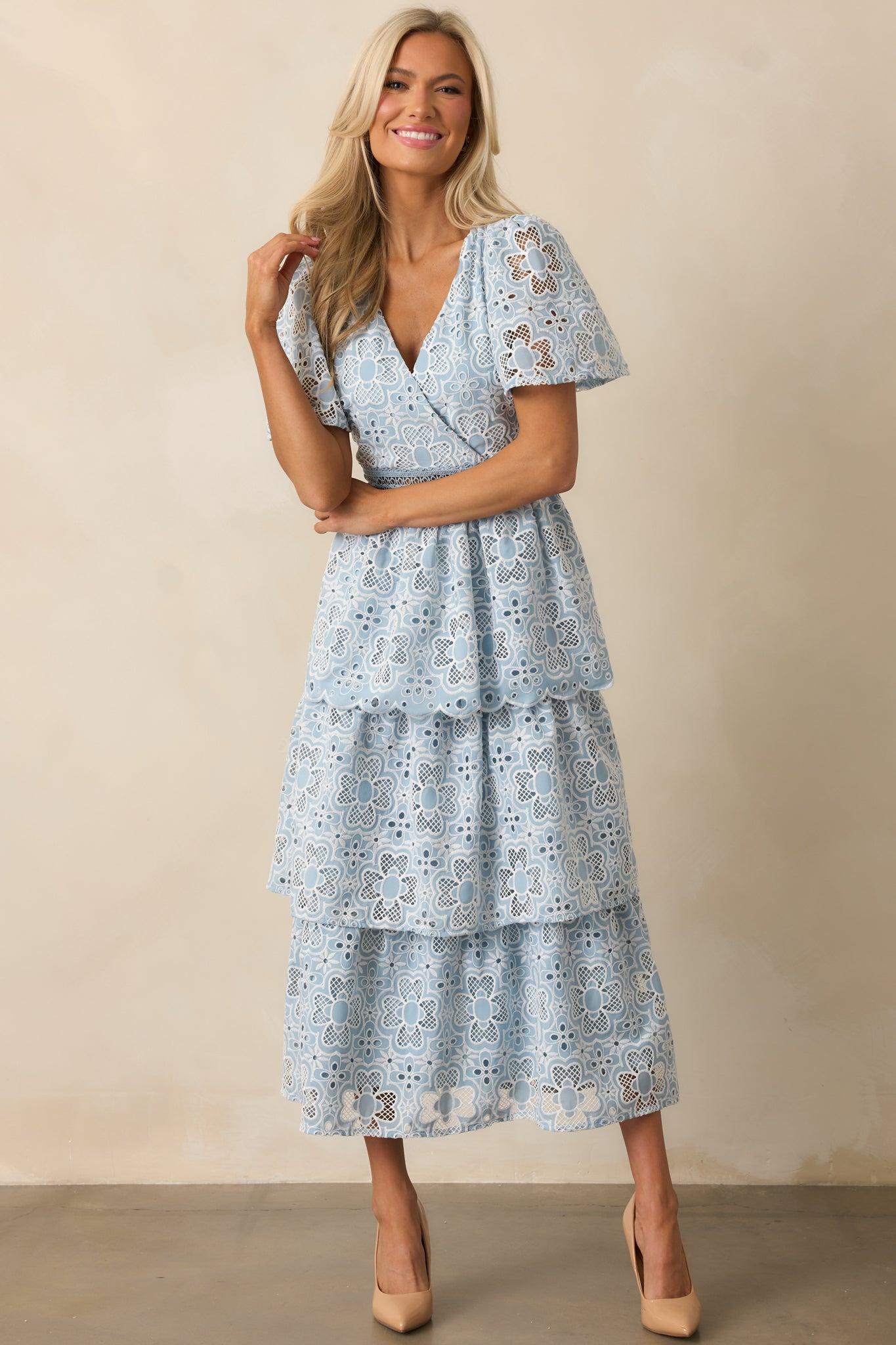 Attending A Gala Blue Floral Embroidered Maxi Dress Product Image