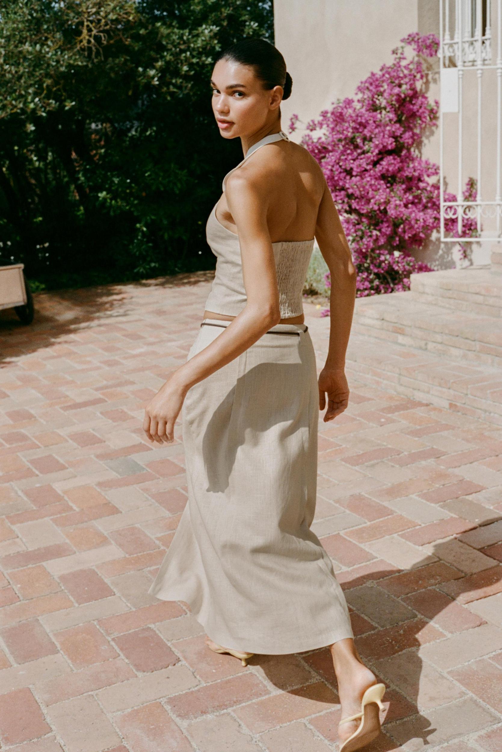 LINEN BELTED MIDI SKIRT Product Image