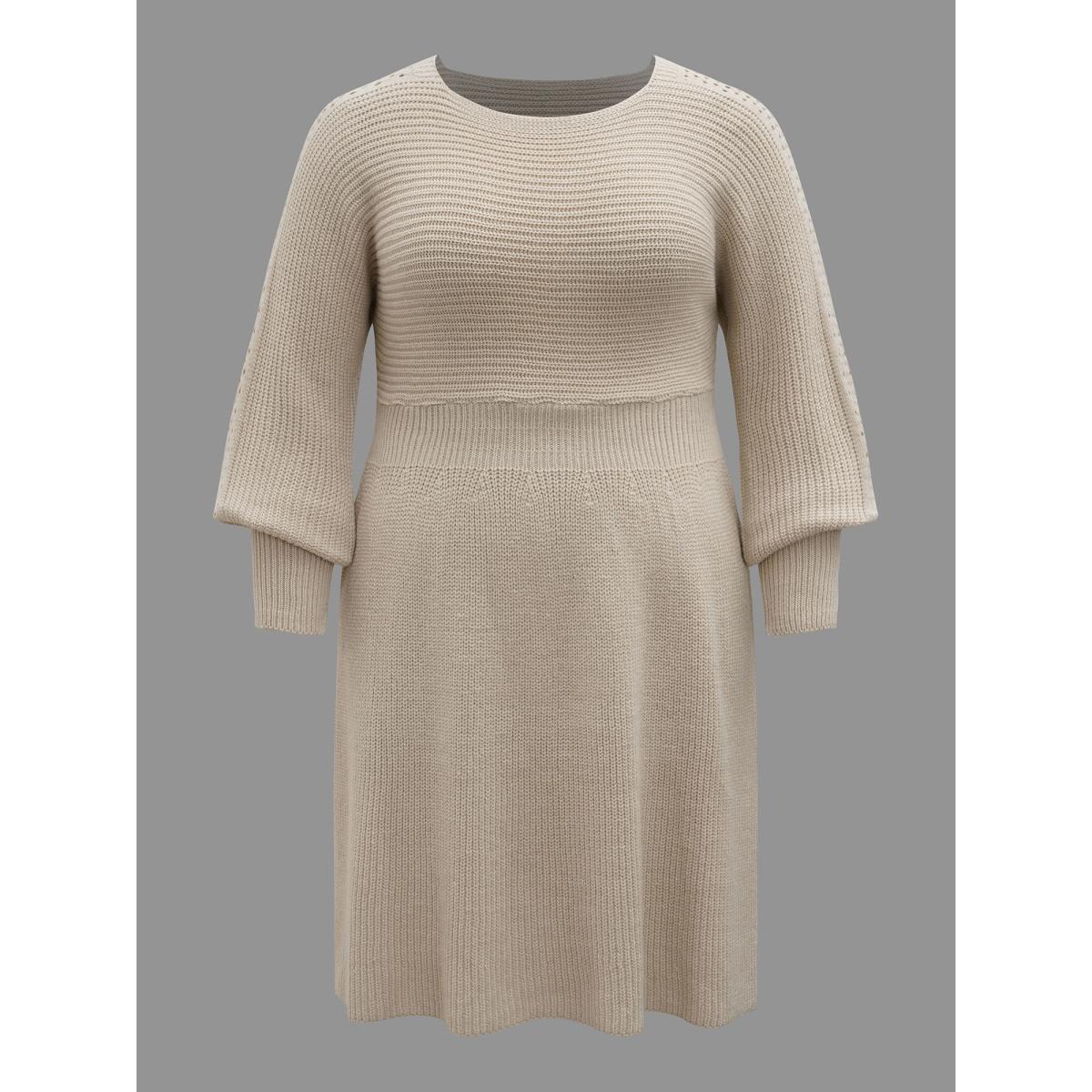 Plus Size Solid Dolman Sleeve Cable Knit Dress Apricot Women Elegant Bodycon Long Sleeve Everyday Sweater Dresses BloomChic 18-20/2X Product Image