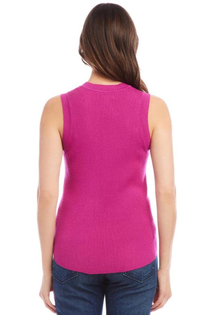 Ribbed Sleeveless Sweater Tank- Dark Pink Product Image
