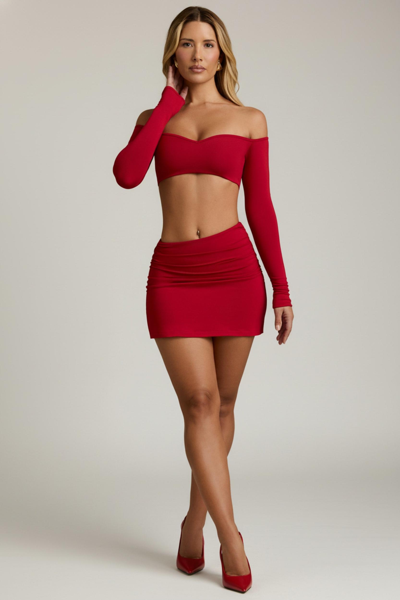 Modal Asymmetric-Waist Mini Skirt in Red Female Product Image