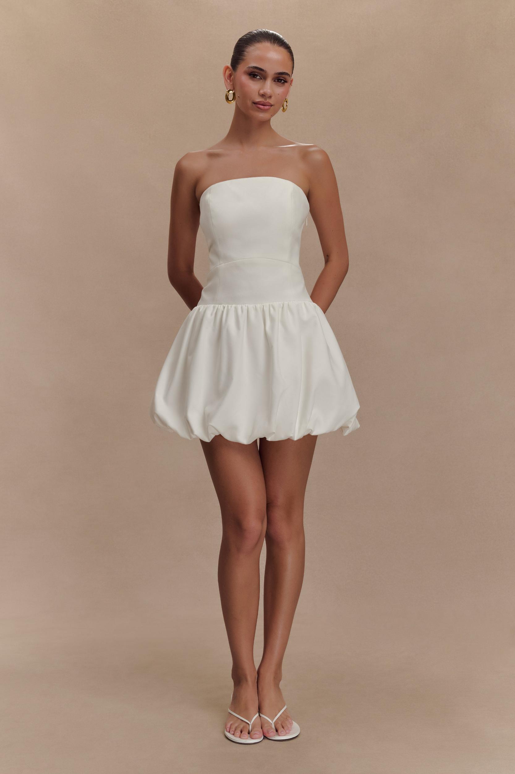 Clementina Strapless Bubble Mini Dress - White Product Image