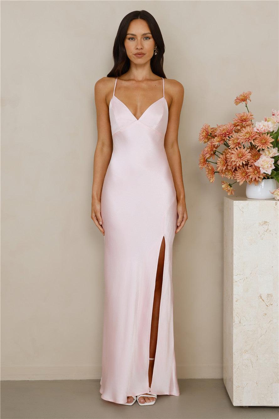 The Sophia Satin Maxi Dress Pink Product Image