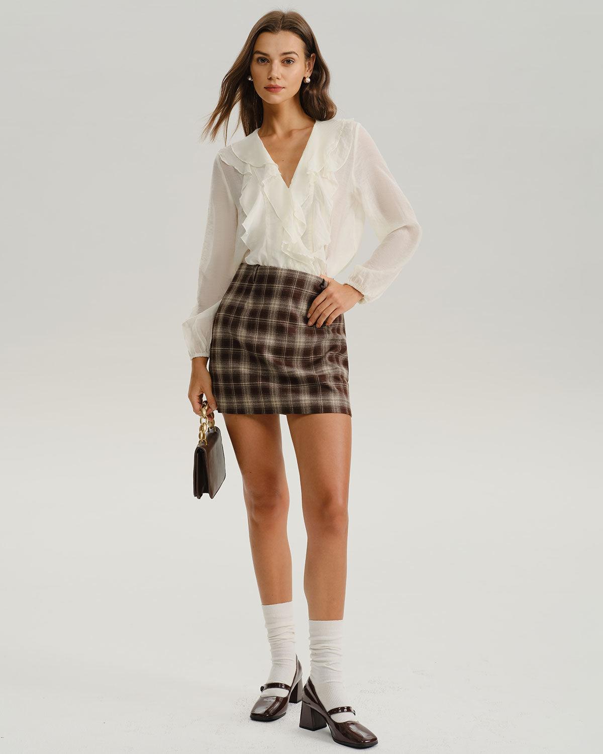 White V Neck Ruffle Loose Shirt Product Image