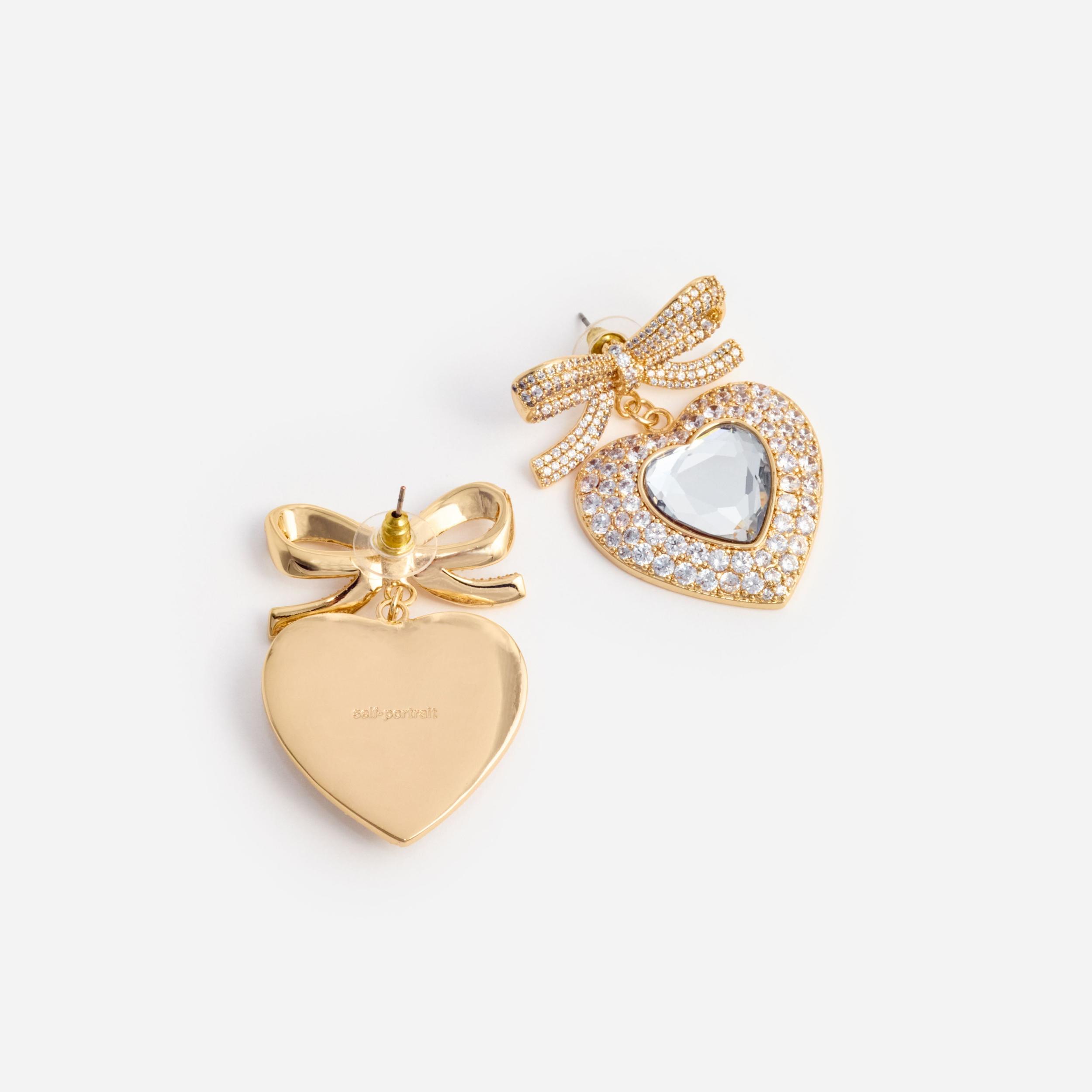 Gold Bow Crystal Heart Earrings Product Image