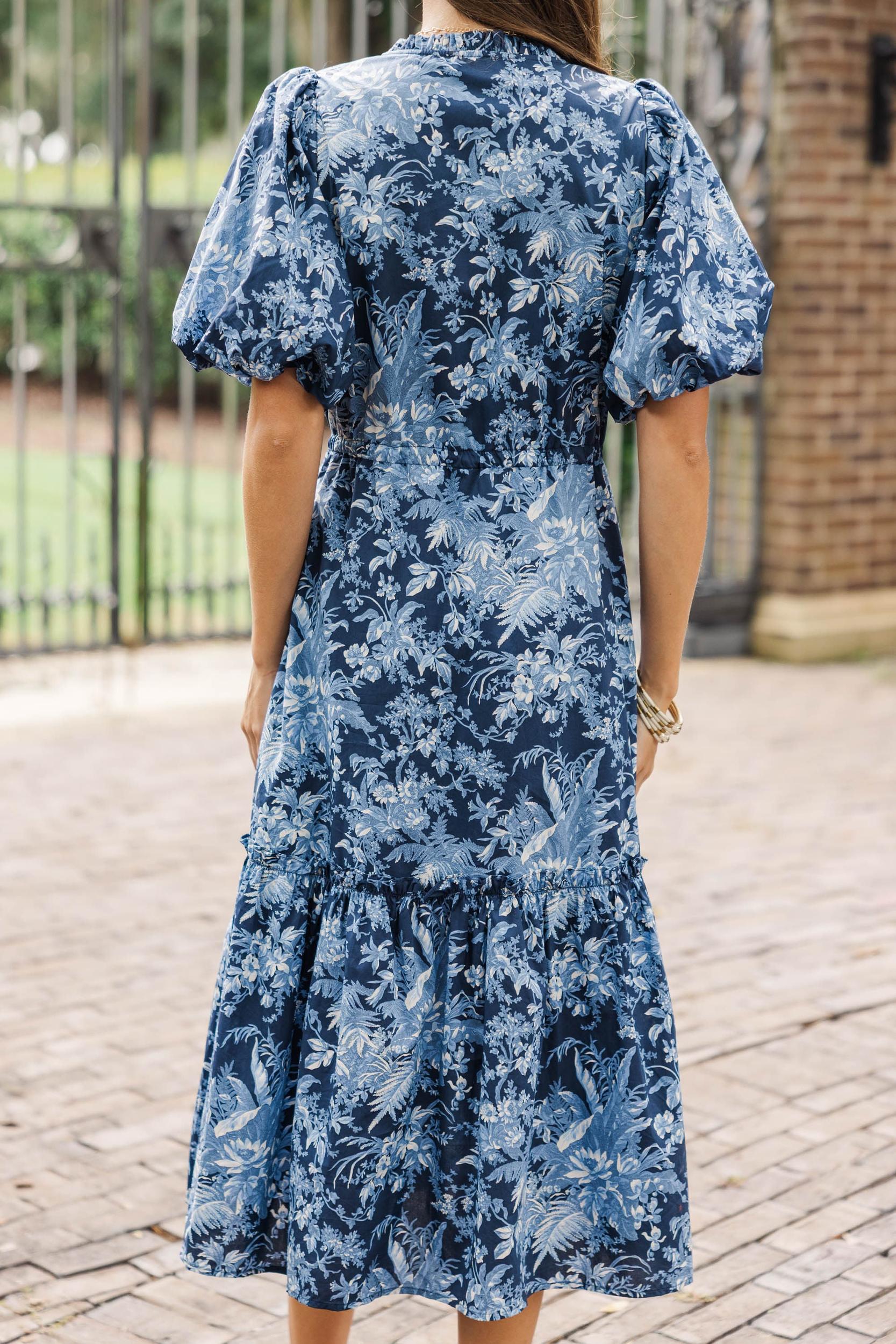 It's A Match Navy Toile Midi Dress Female Product Image