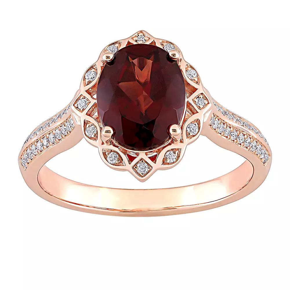 Stella Grace 14k Rose Gold Garnet & 1/6 Carat T.W. Diamond Vintage Halo Engagement Ring, Women's, Size: 9 Product Image