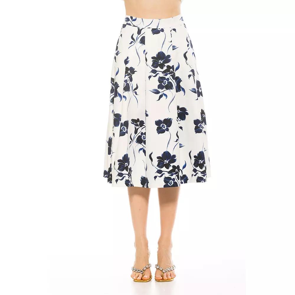 Women's ALEXIA ADMOR Illia Pleated Midi Skirt, Size: 8, Blue Floral Product Image