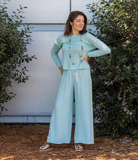 Eileen Fisher Petite Size Silk Georgette Crepe Wide-Leg Pull-On Ankle Pants Product Image