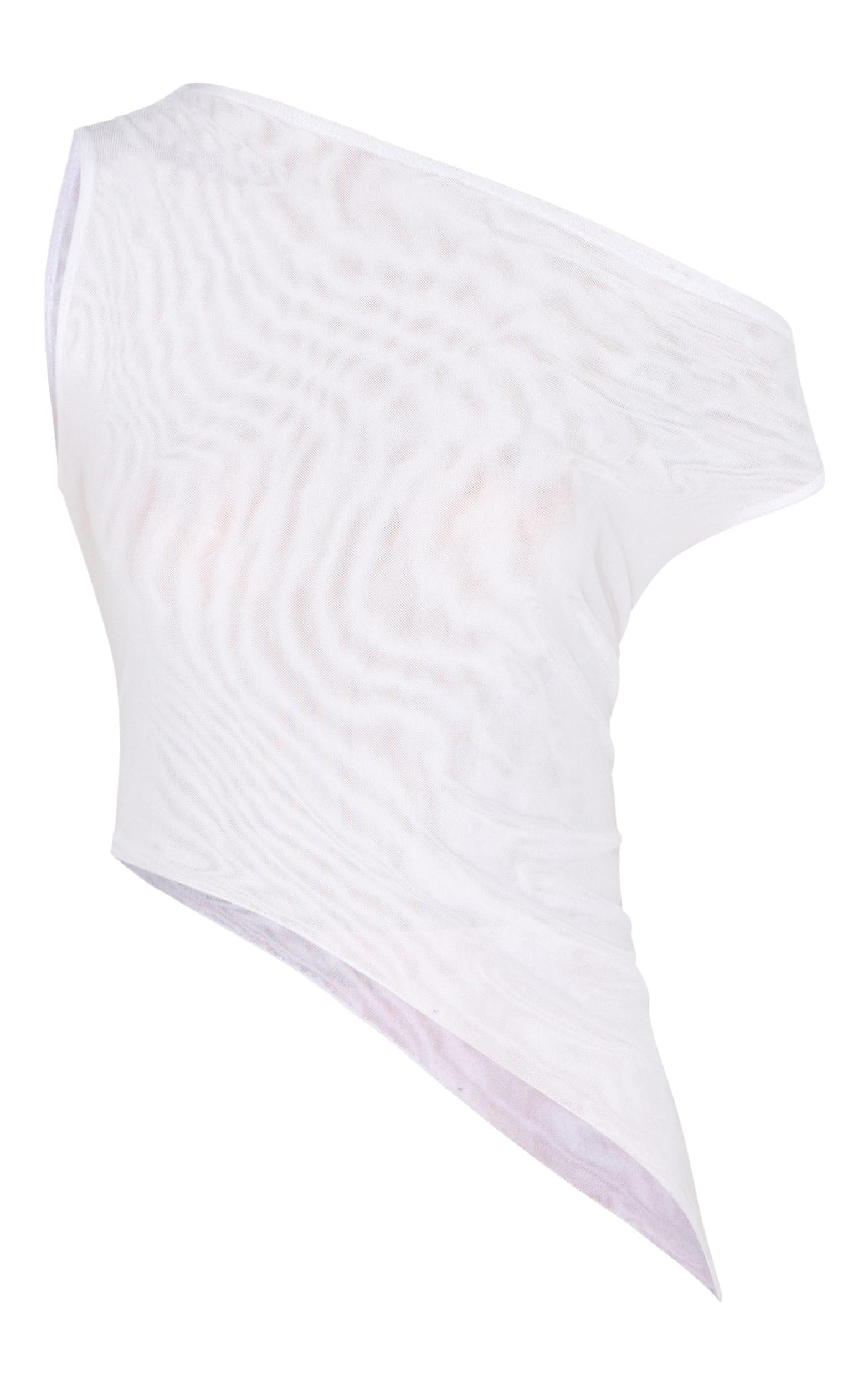White Double Layer Asymmetric Neck Mesh Top Product Image