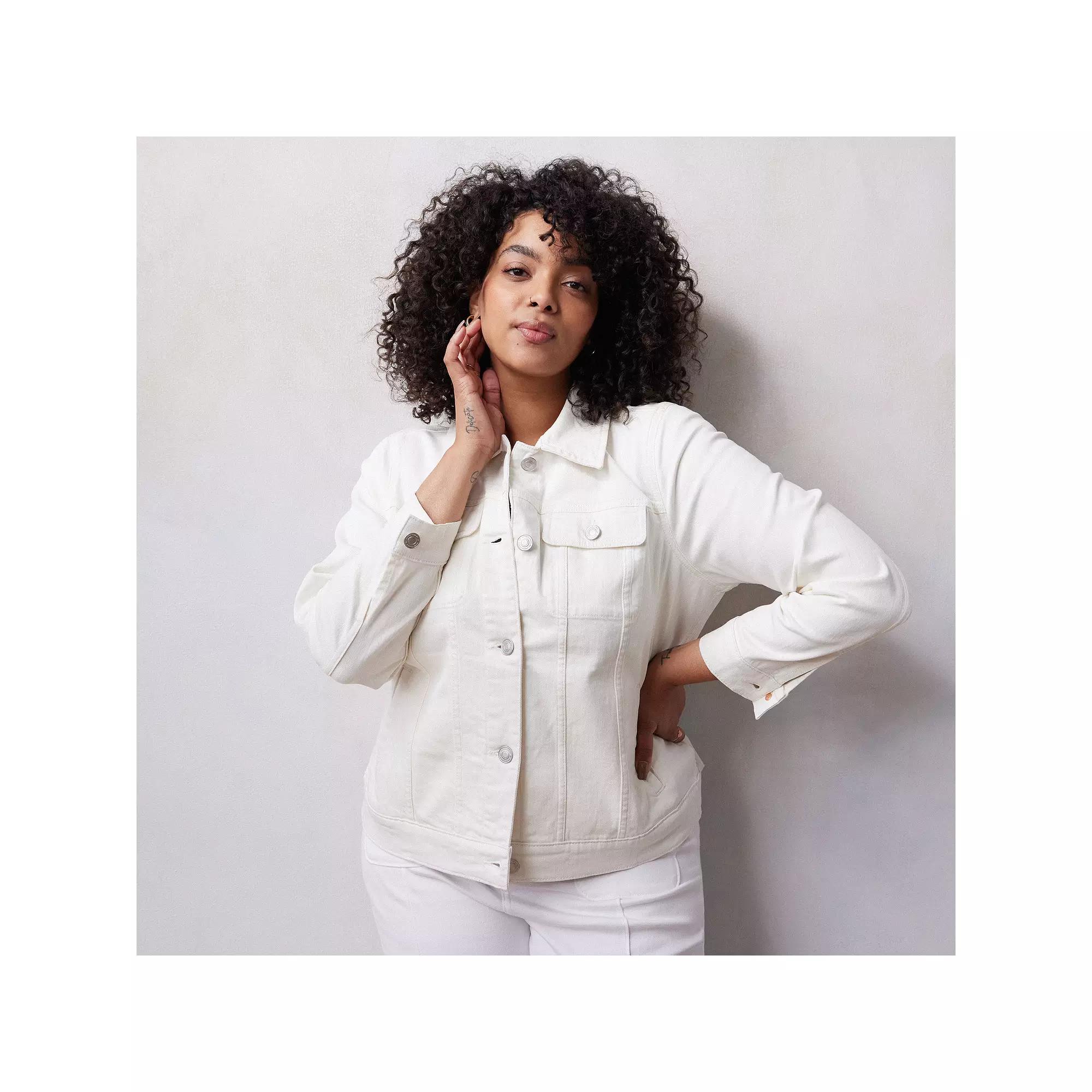 Plus Size LC Lauren Conrad New Core Denim Jacket, Women's, Size: 3XL, Ivory Silk Product Image