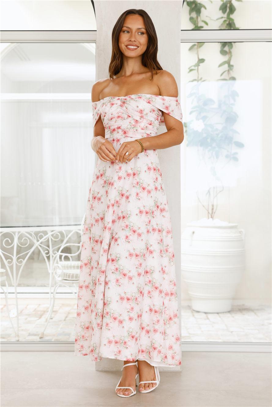 Pink Fantasy Off The Shoulder Maxi Dress Pink Product Image