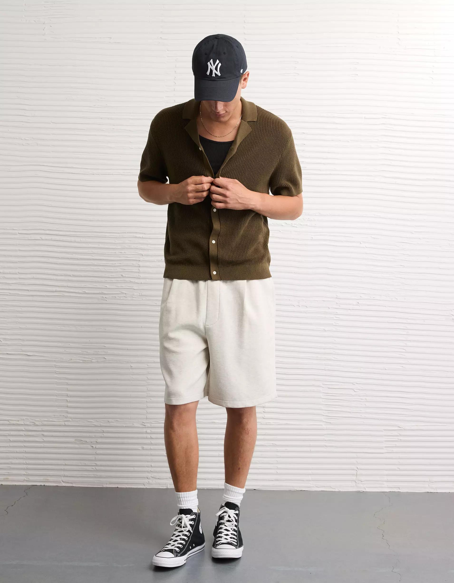 AE Shaker Button-Up Sweater Polo Shirt Product Image