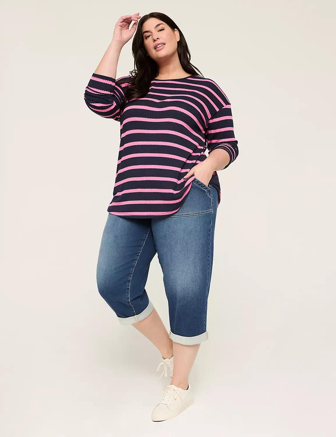 Pull-On High-Rise Boyfriend Knit Denim Capri Product Image