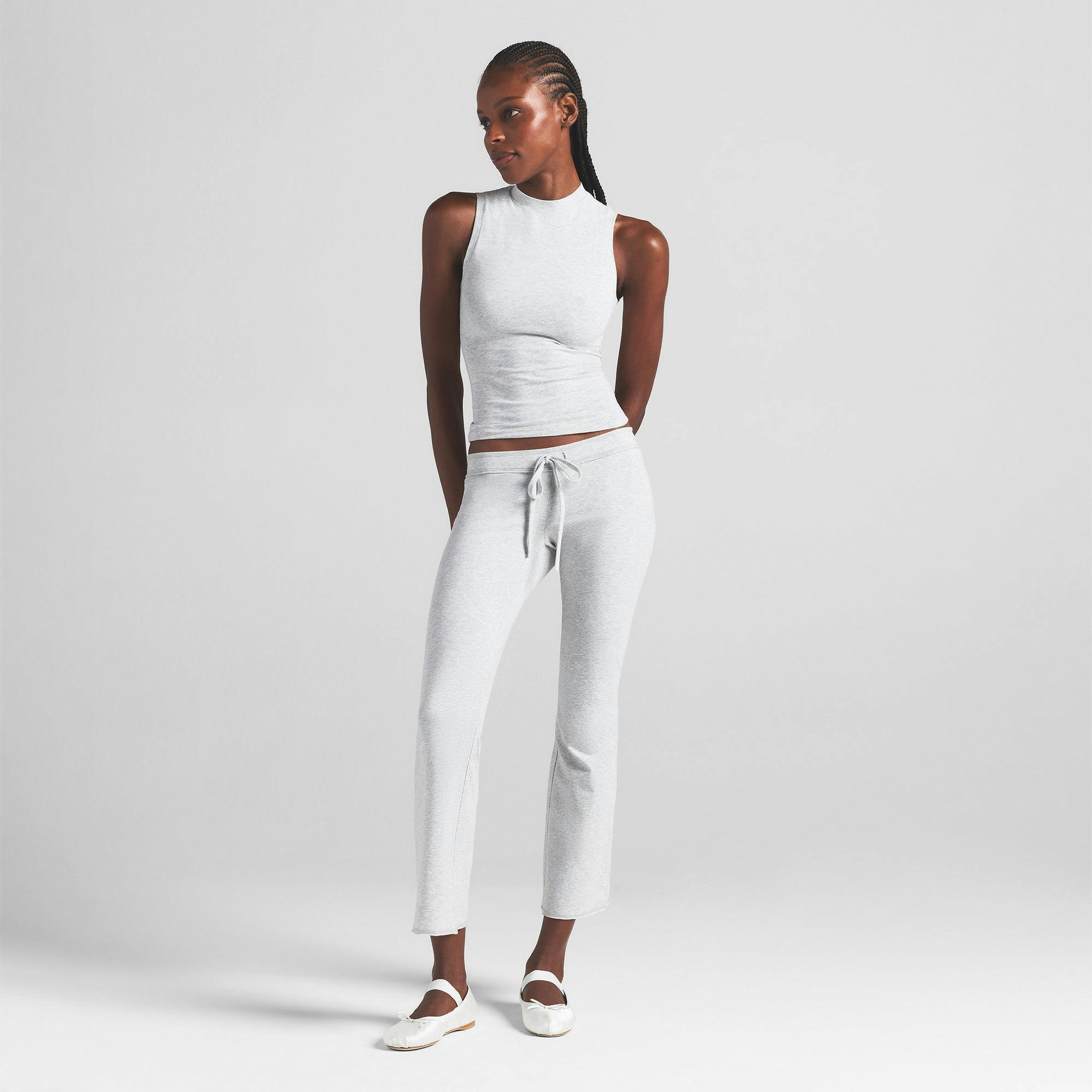 COTTON JERSEY LOW RISE CROP PANT | LIGHT HEATHER GREY Product Image