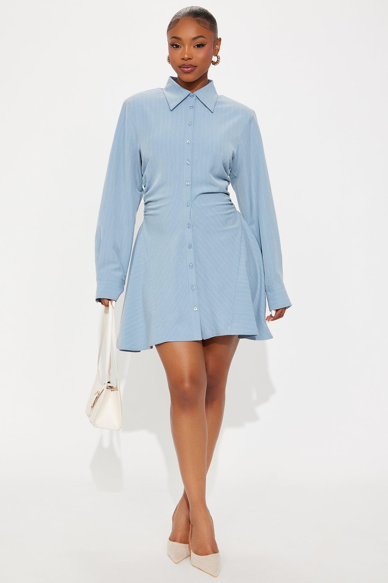 Vivianne Pinstripe Mini Dress - Blue Female Product Image