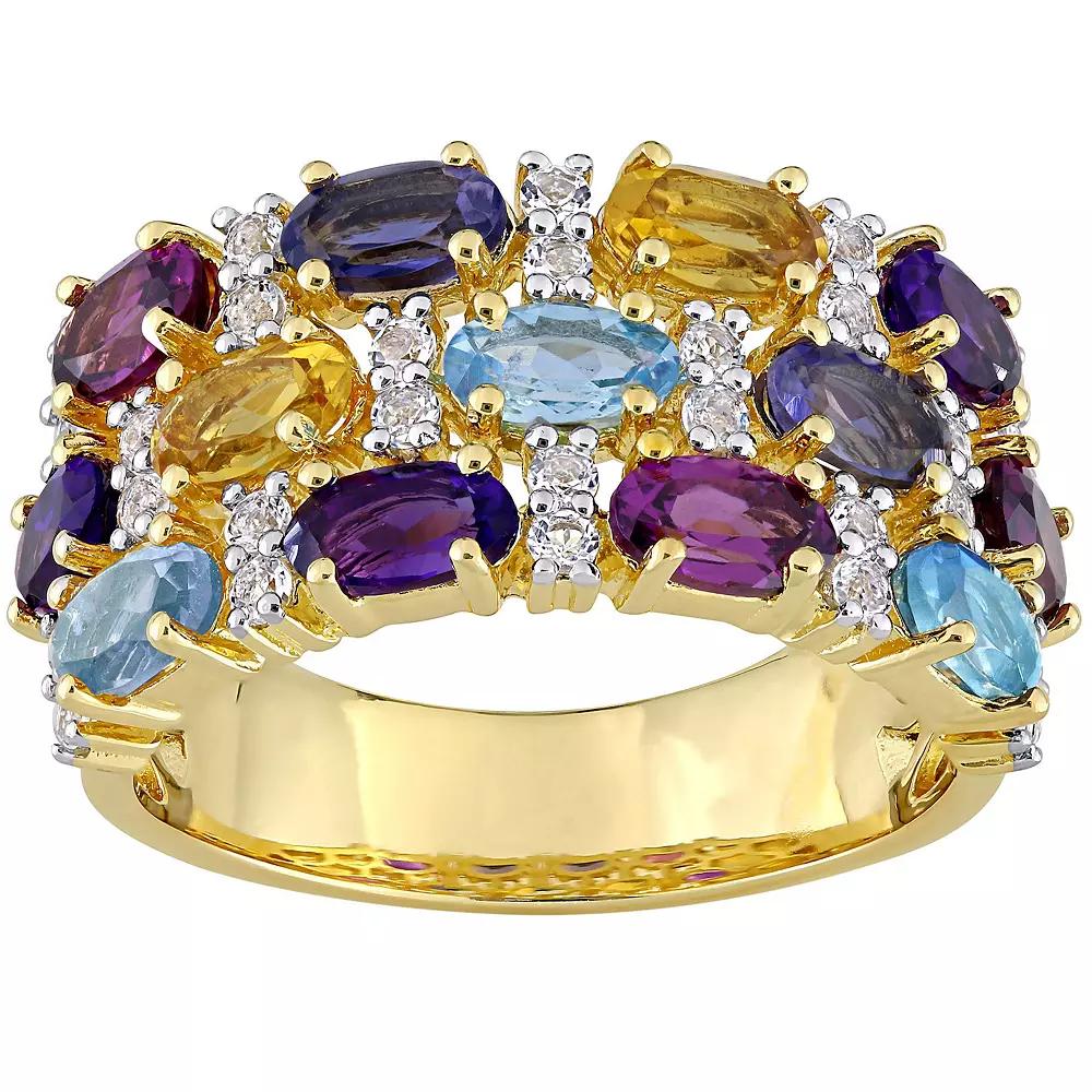 Stella Grace 18k Gold Over Silver Multi-Gemstone Triple Row Ring, Women's, Size: 6, Gold Tone Product Image