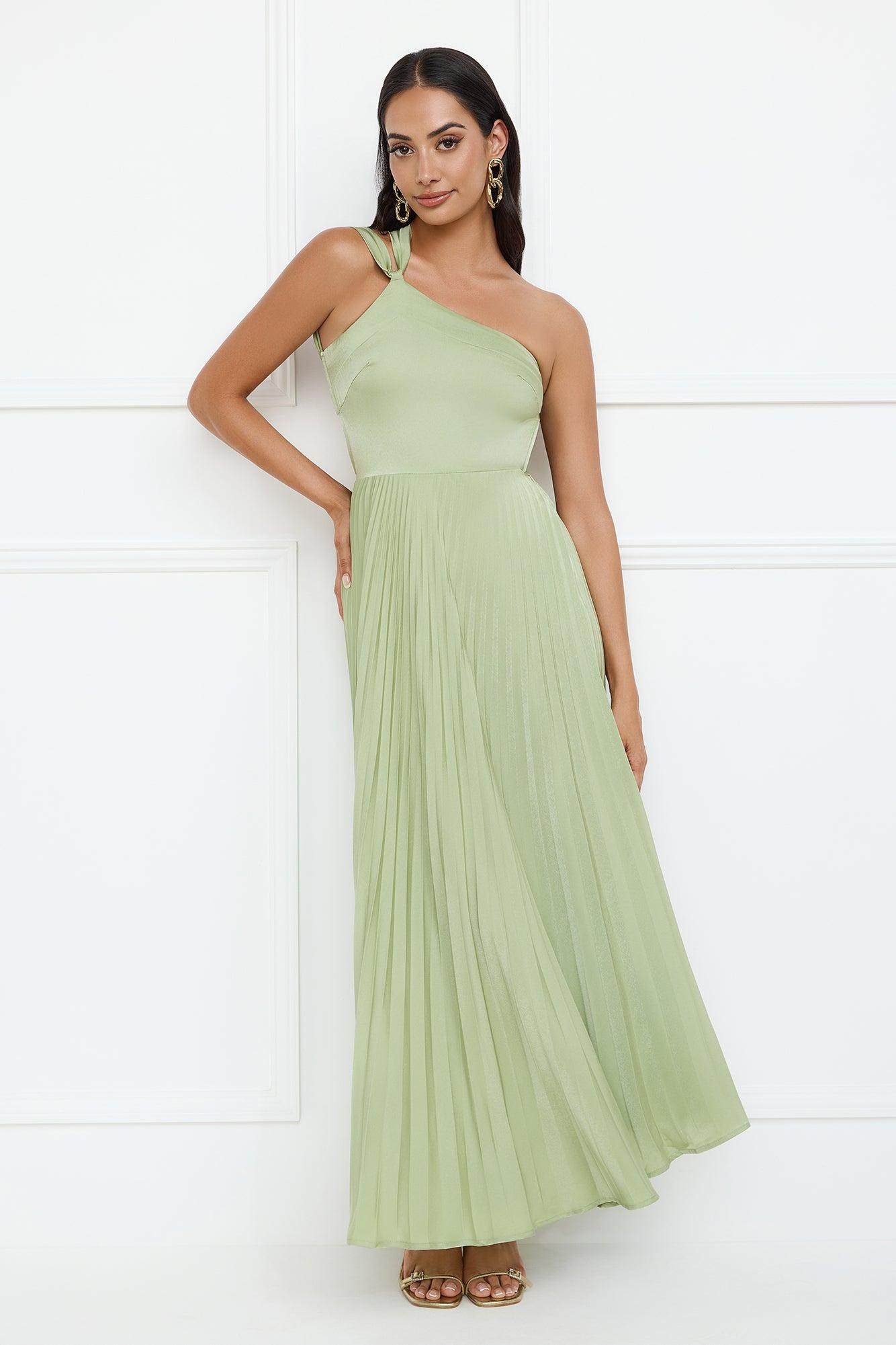 Rosé Reverie One Shoulder Satin Maxi Dress Sage Product Image