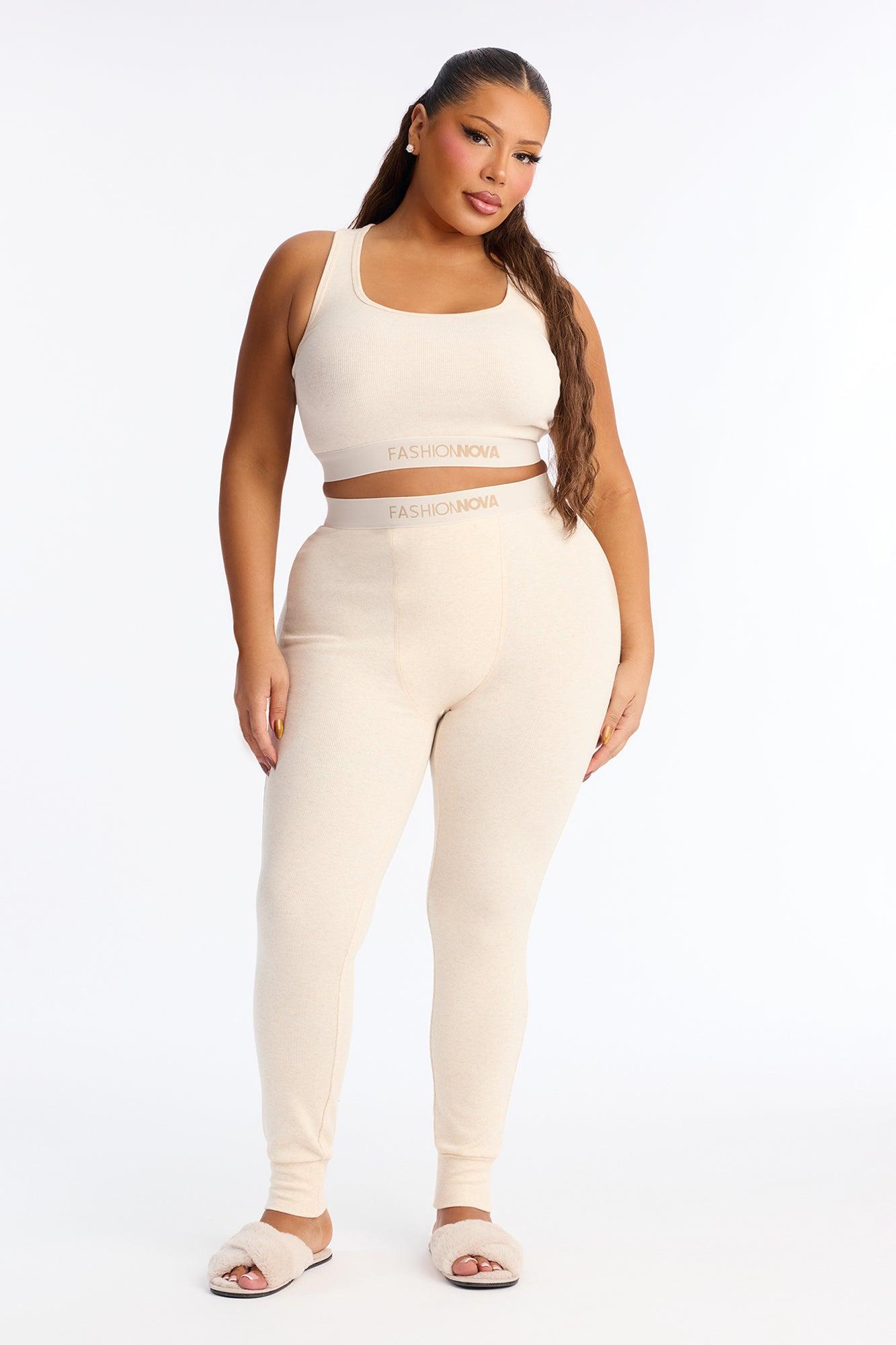 FN Mood Racerback Bra And Legging 2 Piece Ribbed Cotton Set - Oatmeal Female Product Image