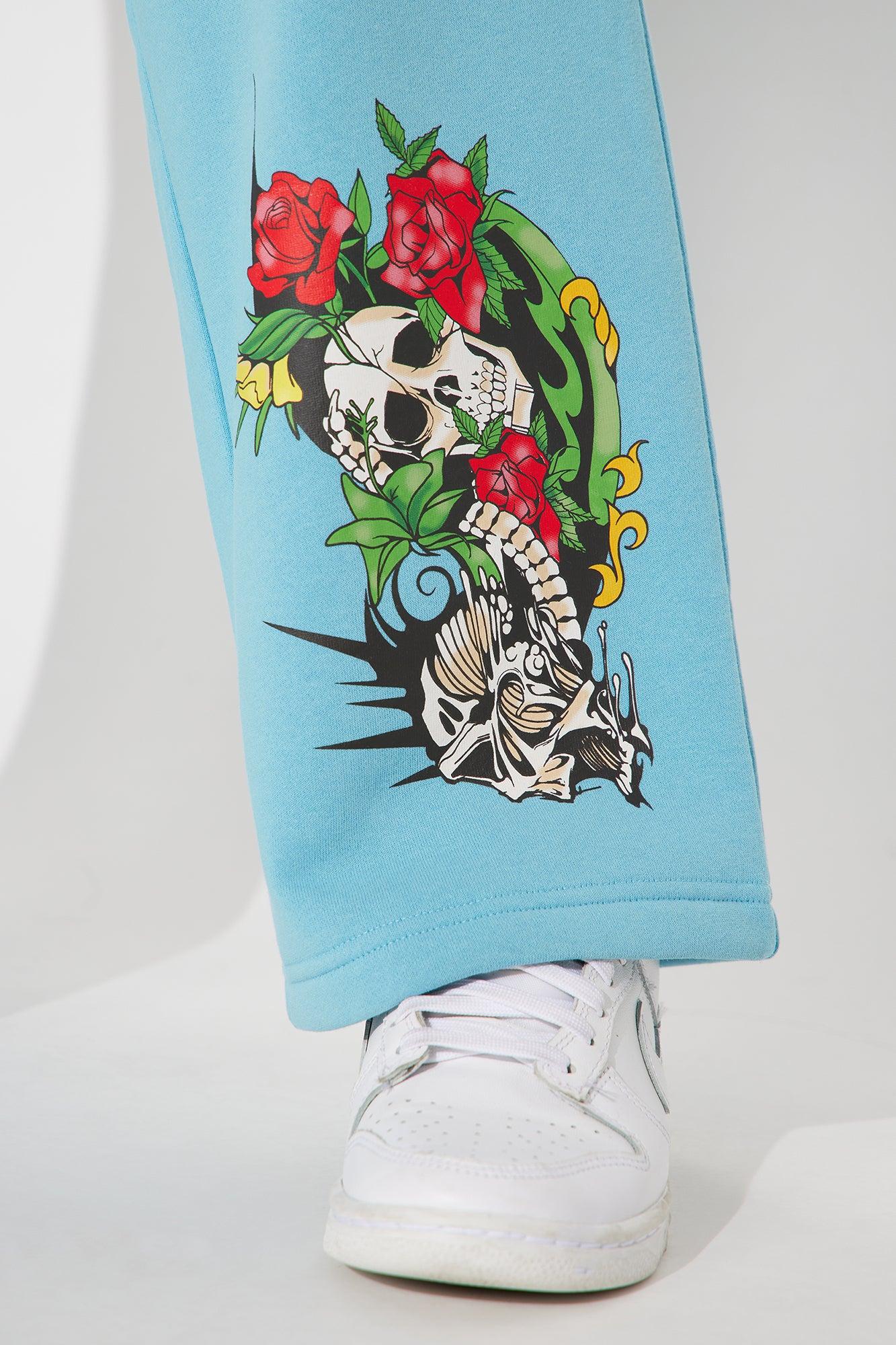 Von Dutch Skull Oasis Wide Leg Pant - Blue/combo Product Image