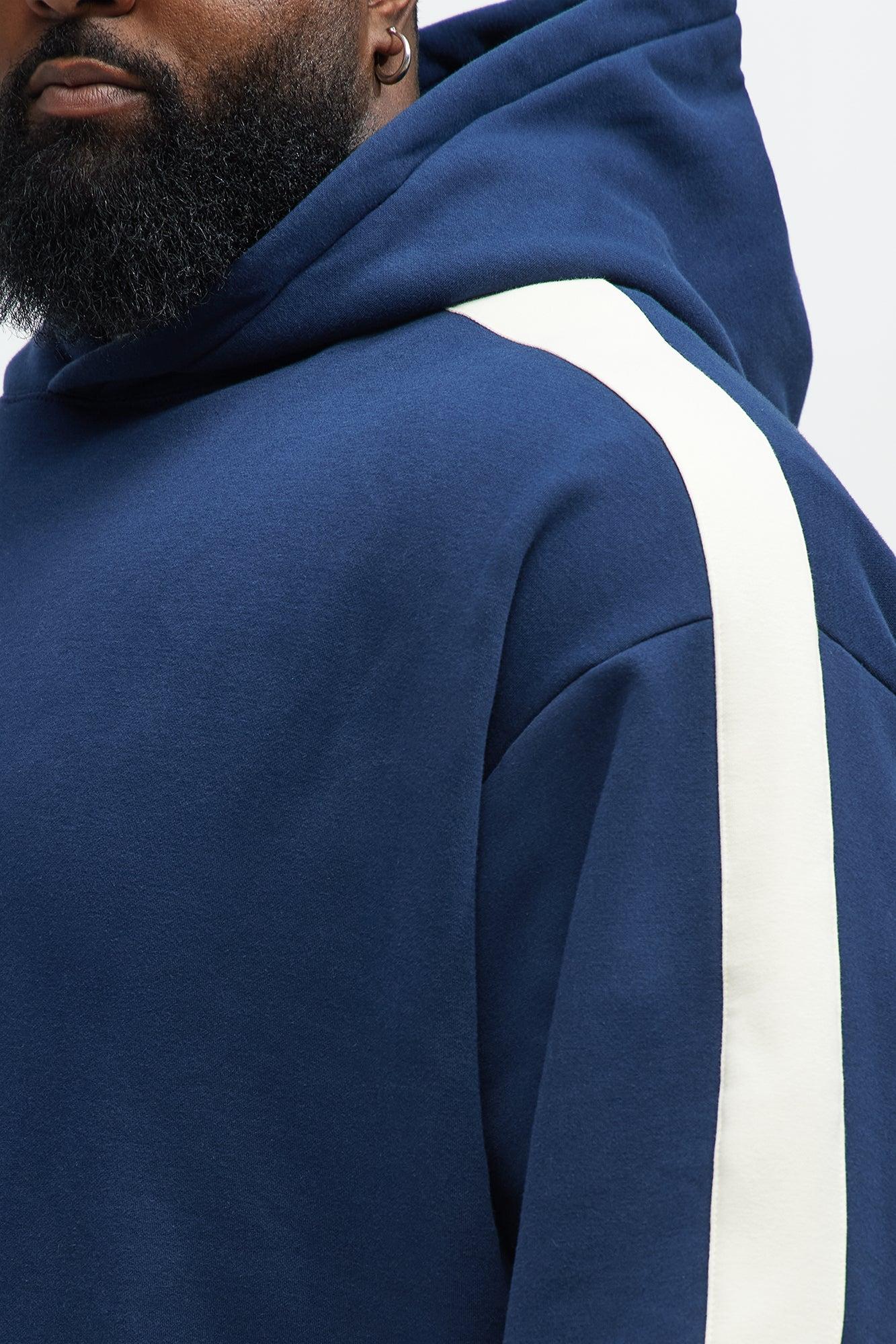 Tyson Heavyweight Oversized Striped Hoodie - Navy Product Image